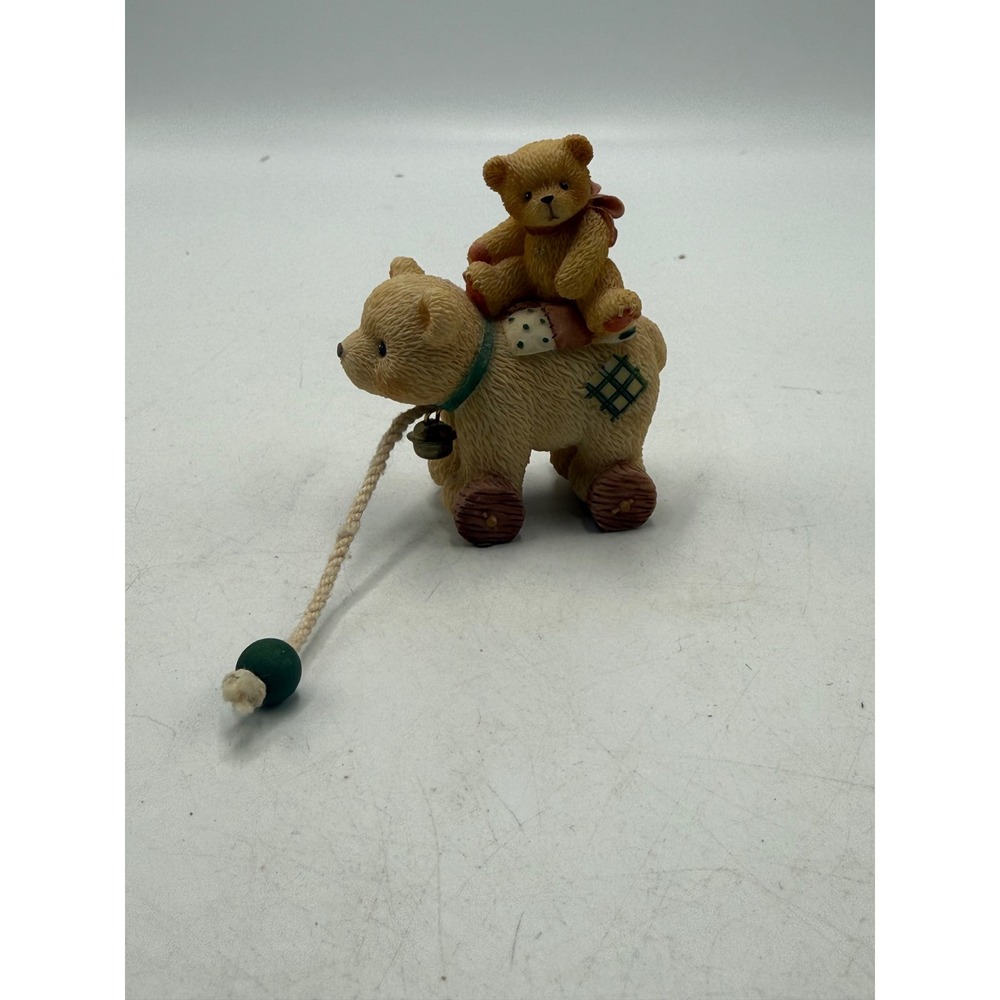 Cherished Teddies Bear Riding Pull Toy Figurine Resin Collectible Nursery Decor